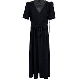 Calvin Klein Black Short Sleeve Midi Dress Tie Waist Size 6 Work Career NWT New